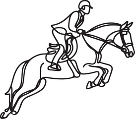 Line Drawing of Horse Rider Jumping - Vector Equestrian Art