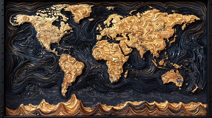 Golden World Map: A Luxurious 3D Relief Artwork