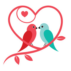 a pair of lovebirds on a heart shaped branch