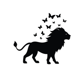 a lion and butterflies