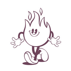 Retro groovy line art mascot, funky 70s character