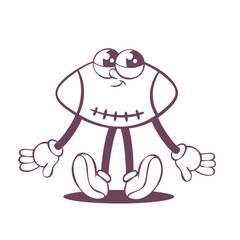 Retro groovy football line art mascot, funky 70s character