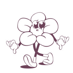 Retro groovy line art mascot, funky 70s character