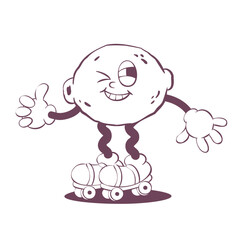 Retro groovy lemon line art mascot, funky 70s character