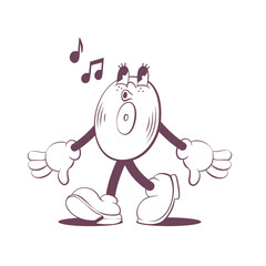 Retro groovy line art mascot, funky 70s character