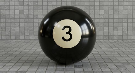 Realistic 3D Rendering of a Classic Black Magic 8-Ball on Mosaic Tile Background