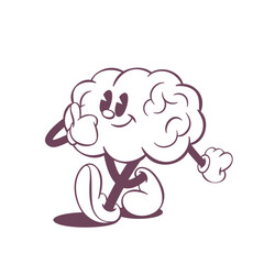 Retro groovy line art mascot, funky 70s character