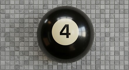 Realistic 3D Rendering of a Classic Black Magic 8-Ball on Mosaic Tile Background