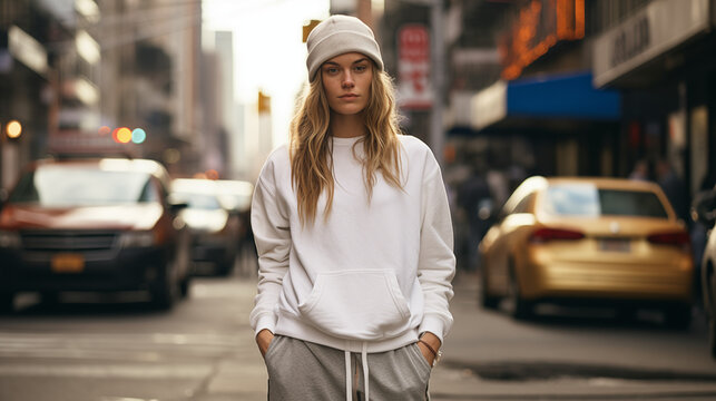 Jolie femme mannequin bien habill&eacute;e dans les rues d'une grande ville am&eacute;ricaine. Femme, fille, f&eacute;minin, mode, mod&egrave;le, usa