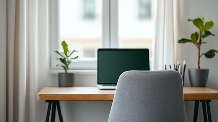 Home office setup modern workspace cozy apartment image natural light minimalistic productivity