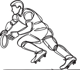 Vector Line Art of Rugby Player in Tackle Position - Sports Illustration