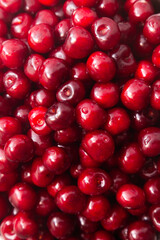 Heap of ripe red sweet cherries, close-up. Cherry background.