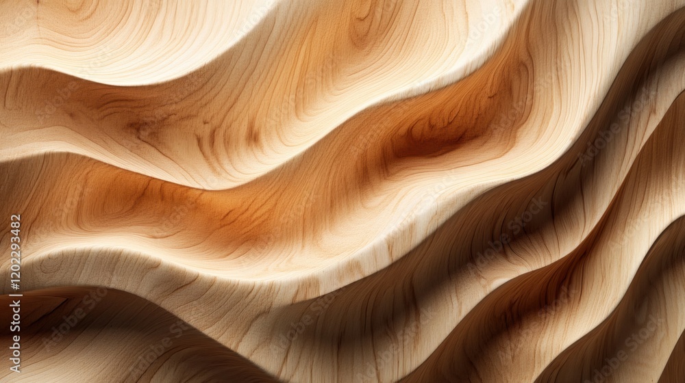 Poster this image showcases a close-up of light brown wood with intricate wavy patterns and smooth textures