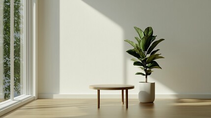 Fototapeta premium Bright indoor plant with minimalist furniture modern living space natural light aesthetic design