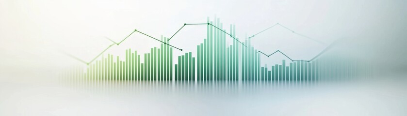 Abstract representation of growth with bar graphs and line trends in soft green tones.