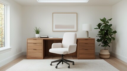 Modern home office setup contemporary room interior design minimalist natural light productivity concept