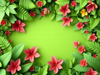 Obraz premium Colorful Floral Arrangement on Green Background with Copy Space