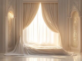 Elegant Draped Bed In Luxurious Room With Archways