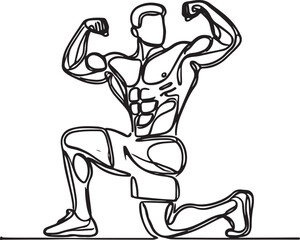 Minimal Vector Art of Bodybuilder in Power Pose - Line Drawing