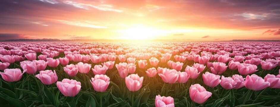 Woman gently holds pink tulips in her hands, wearing an oversized shirt and a white skirt. Soft lighting creates warm tones, highlighting the delicate flowers and her elegant movements - Powered by Adobe