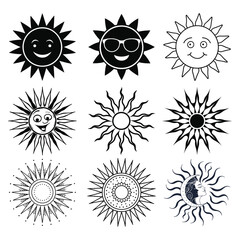 Vector Illustration of Smiling Suns with Face