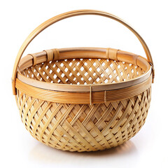 Bamboo basket hand made isolated on white background.