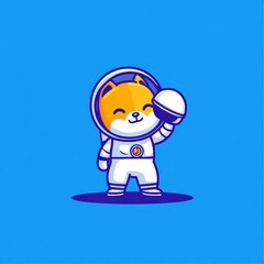 Cute fox astronaut removing helmet, space background, children's book illustration