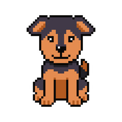 Fototapeta premium Pixel art dog vector in retro style for design.