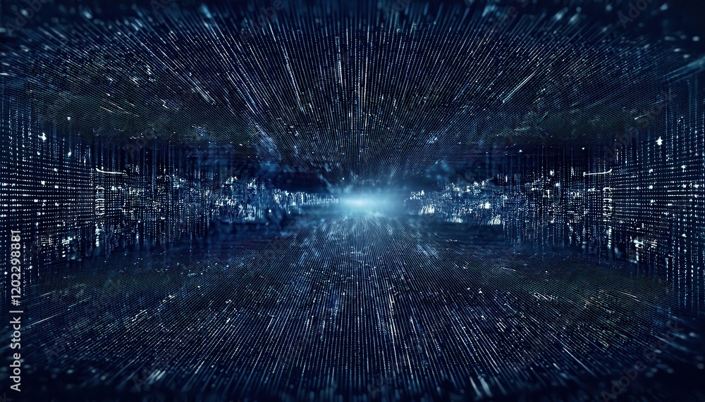Aufkleber futuristic digital network horizon with abstract glowing grid and data flow for technology, science,