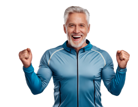 older man in tracksuit isolated on white background, cutout 