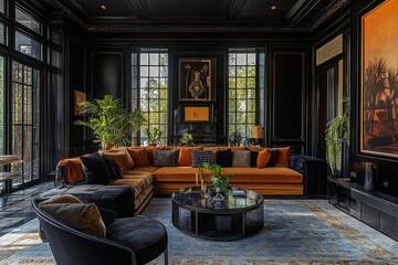 Luxurious Dark Living Room Interior Design