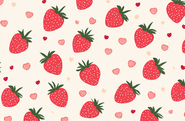 Cute and bright strawberry pattern on a beige background 