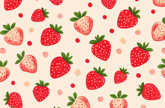 Cute and bright strawberry pattern on a beige background 