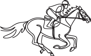 Jockey and Horse Galloping in a Race – Minimalist Line Drawing Vector