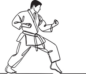 Vector Line Drawing of Karate Fighter in Action