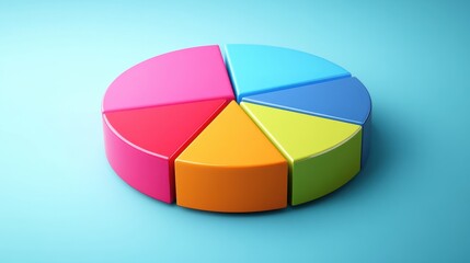 Obraz premium Colorful pie chart on a blue background for business presentations and data visualization.