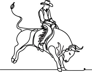 Thrilling Rodeo Rider Bucking Bull Line Drawing Vector