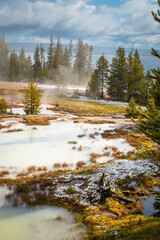 West Thumb geyser basin in early spring, Yellowstone National Park.