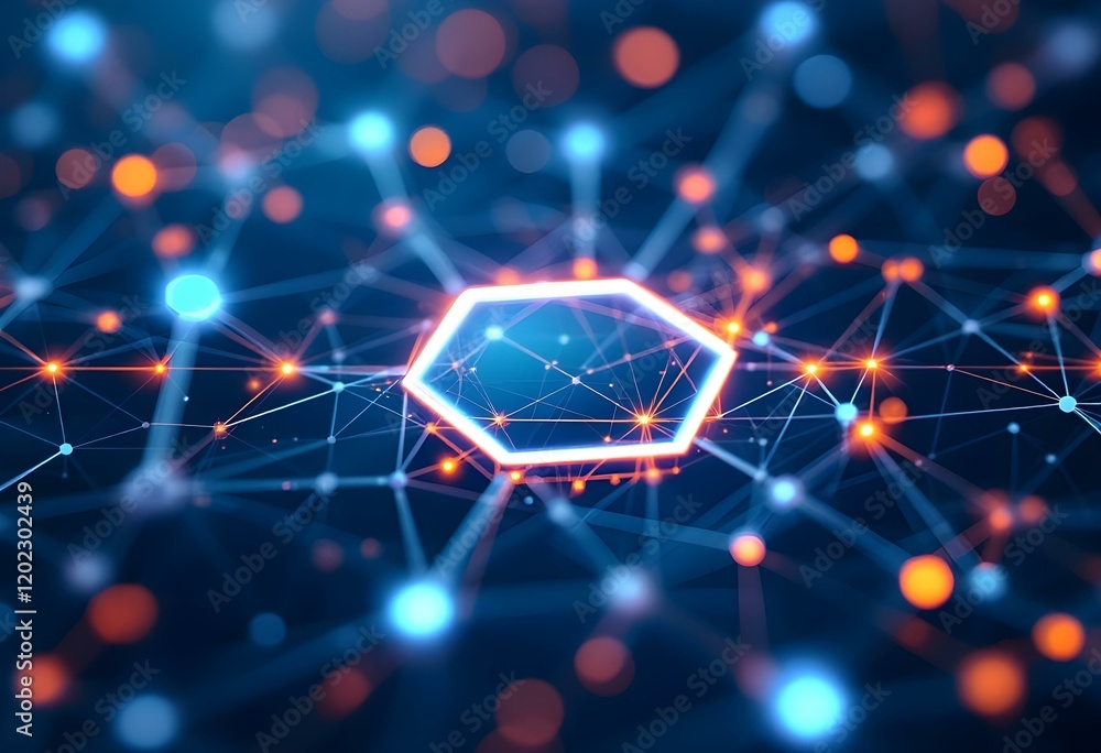 Poster digital blockchain network with glowing hexagon shape. abstract technology background with connected
