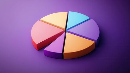 Obraz premium Colorful pie chart on a vibrant purple background representing data visualization.