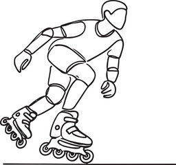 Energetic Rollerblader Speeding Through Plain Road - Vector Line Art
