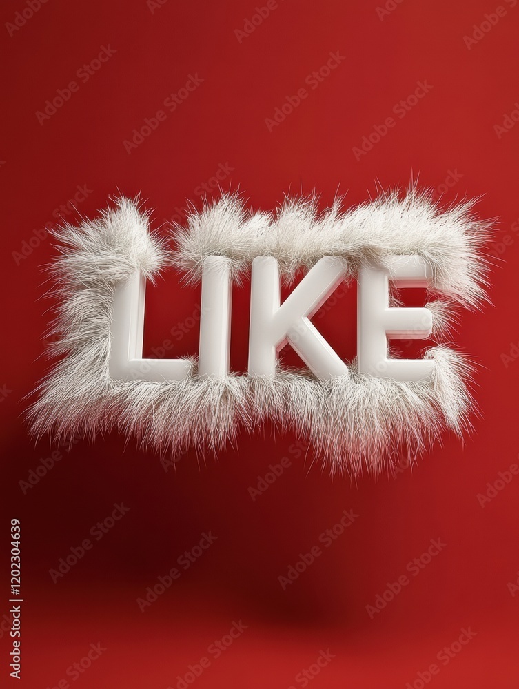 Aufkleber fuzzy white letters spell like against a vibrant red background creating a striking visual impact. g