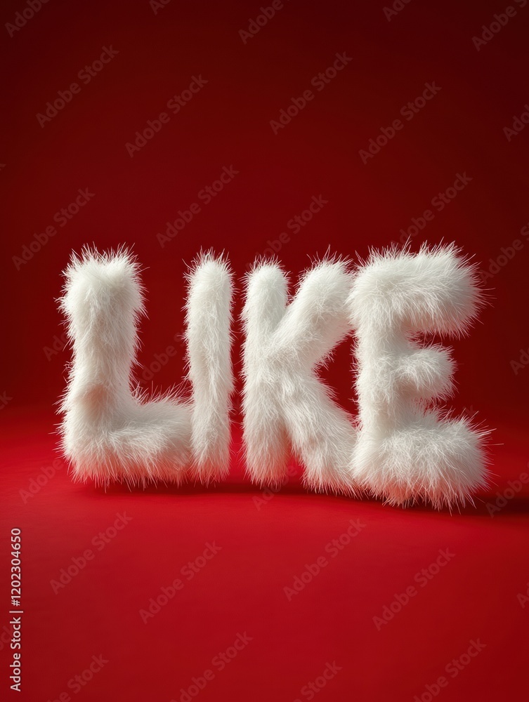 Aufkleber soft fluffy letters spelling like on a vibrant red background for a playful and cheerful atmosphere.