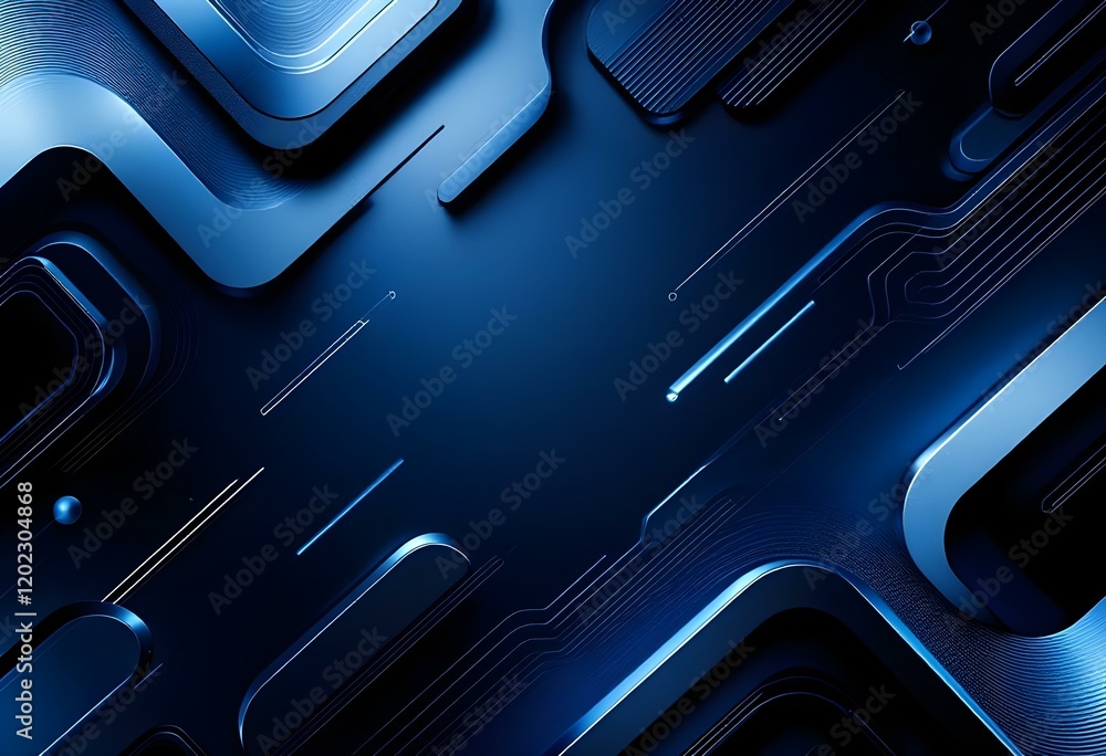 Poster dark blue technological background with glowing circuit lines and geometric shapes. modern digital d
