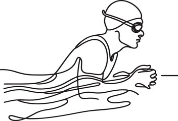 Vector Line Drawing of Triathlete Swimming in Open Water