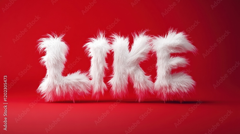 Aufkleber fluffy white letters spelling like against vibrant red background create a playful and creative visu