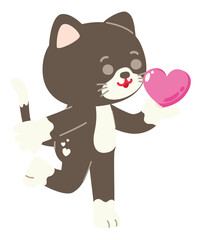Tuxedo Cute Cat Character in Valentine's Day With Love Sweet Elements Decoration