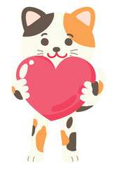 Cute Cat Character Holding Heart in Valentine's Day With Love Sweet Elements Decoration