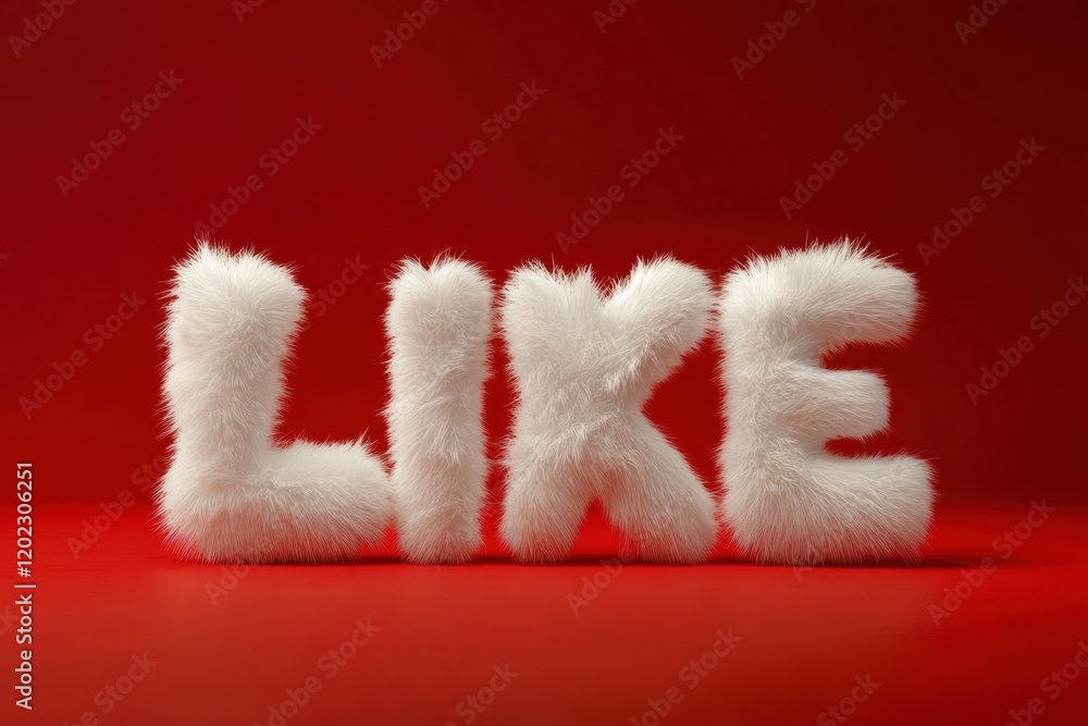 Aufkleber fuzzy letters spelling like on a vibrant red background create a playful and engaging atmosphere for