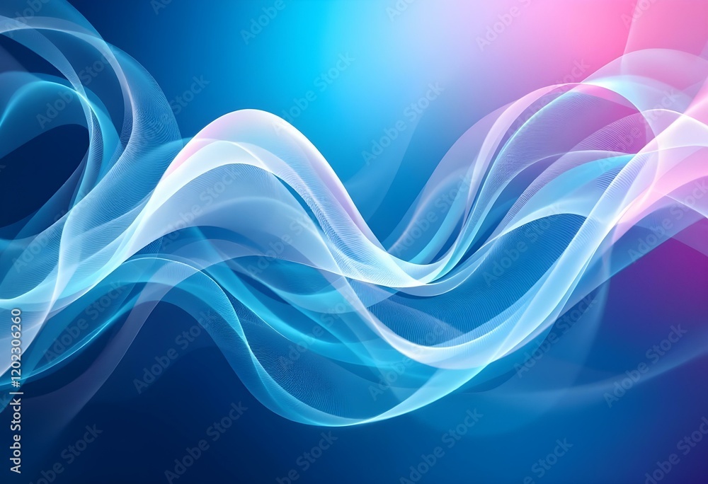 Poster smooth flowing waves of light in blue and pink gradient background. abstract digital art with fluid 
